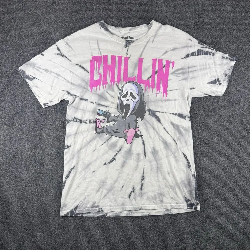 GHOSTFACE SCREAM BUNNY SLIPPERS CHILLIN - SMALL GRAY TIE-DYE T-SHIRT K313